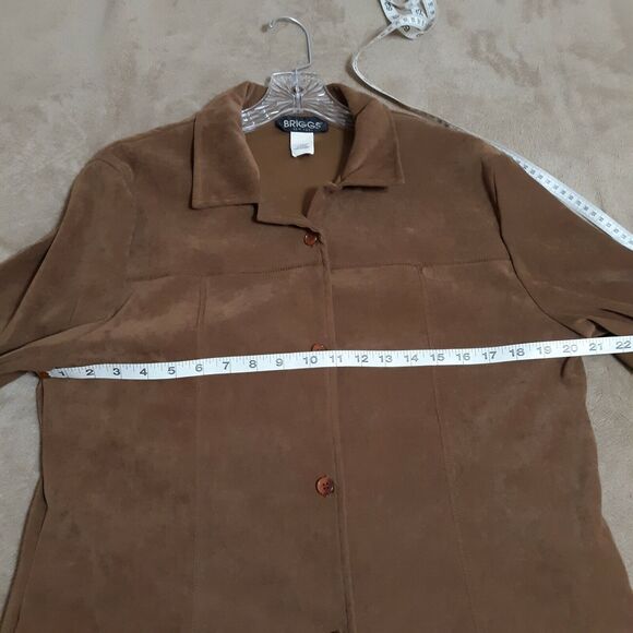 Briggs New York Tan Faux Suede Jacket Sz 12 Button Front Light Brown Vegan - Picture 7 of 10